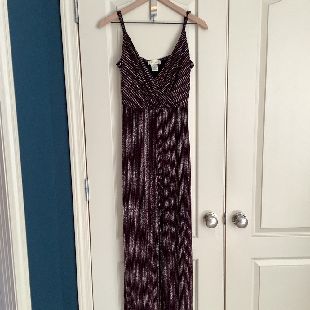 Altar’d State Multicolor Shimmer Stripe Black Jumpsuit Small